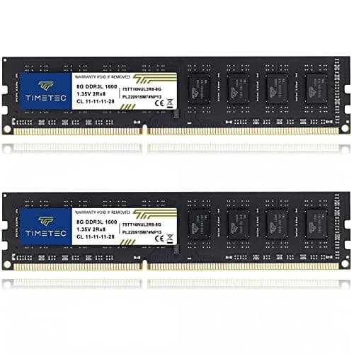 Image of Timetec 16GB KIT(2x8GB) DDR3L / DDR3 1600MHz (DDR3L-1600) PC3L-12800 / PC3-12800 Non-ECC Unbuffered 1.35V/1.5V CL11 2Rx8 Dual Rank 240 Pin UDIMM Desktop PC Computer Memory RAM(SDRAM) Module Upgrade
