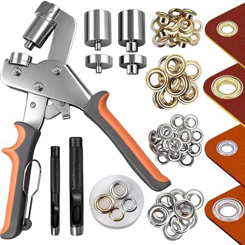 Image of SBGGRL Interchangeable Grommet Tool Kit of 3/8" and 1/4" with 500PCS Grommets – Heavy Duty Hole Punch Pliers for Canvas, Tarps, Leather & Fabric