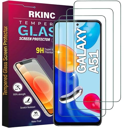 Image of RKINC Screen Protector [3-Pack] for Samsung Galaxy A51, Tempered Glass Film Screen Protector, 0.33mm [Anti-Scratch][Anti-Shatter][Bubble-Free]