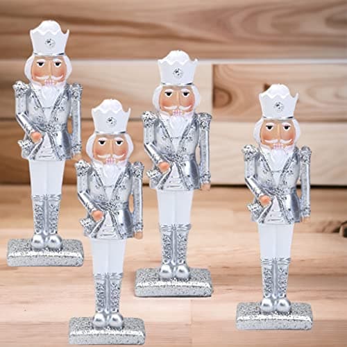 Image of Nutcracker Set of 4 Silver and White Hanging Tree Decorations 13cm 8917