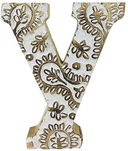 Image of HoitoDeals Wooden Hand Carved White Flower Design Letter For kid's Bedrooms Name Decoration