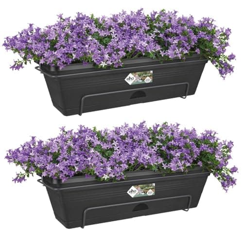 Image of elho Green Basics Trough Allin 1 - Balcony Planters for Railing - with Hanging Racks - Set of 2-50 cm - Black/Living Black
