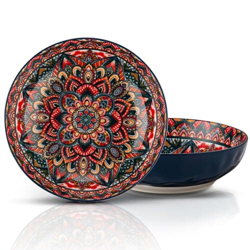 Image of YUN TAO Large Serving Bowls,10 inch Porcelain Bowls, 75 Oz Capacity, Vibrant Blue Hue - Microwave and Dishwasher Safe for Salad, Pasta, Entertaining and Party (Set of 2)