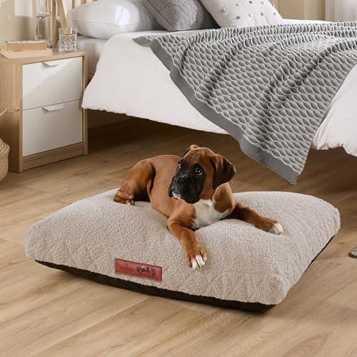 Image of Slumberdown Sherpa Dog Bed Medium Washable - Raised Anti Anxiety Calming Cat/Puppy Bed, Dog Crate Mattress for Small/Medium Pets & Adults - Anti Slip Human Dog Beds, Soft Removable Cover, Biscuit
