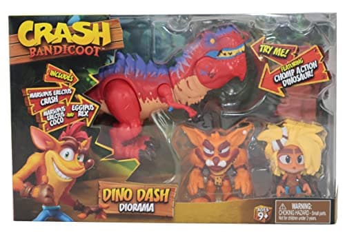 Image of Crash Bandicoot Bandai Dino Dash Diorama | Play Set Includes 2 6cm Crash And Coco Collectable Figures And A Chomp Action Dinosaur Toy Based On Video Games | Great Girls And Boys Toys
