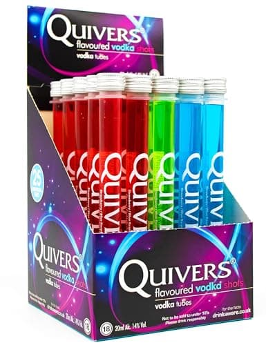 Image of Quivers Vodka Shot Mixed Pack,14% ABV, 25 x 20ml, Apple Sour/Strawberry/Raspberry …