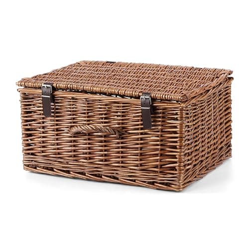 Image of Natural Dyed Wicker Hampers with Lid Perfect for Gift Hampers Shelf Basket Wardrobe Organizor Underbed Storage Retail Display Basket (Brown, Small)