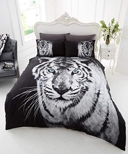 Image of GC GAVENO CAVAILIA 3D WILDLIFE WHITE TIGER Bed Set with Duvet Cover and Pillow Case, Polyester-Cotton, Multi, Double