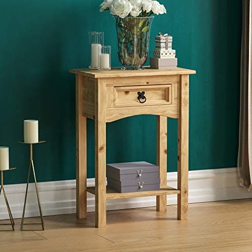 Image of Vida Designs Corona 1 Drawer Console Table With Shelf, Waxed Pine