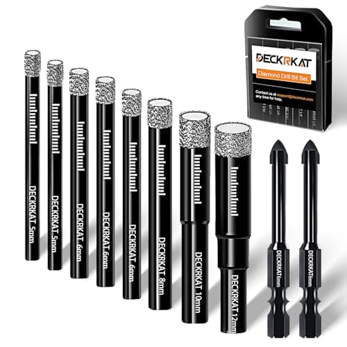 Image of DECKRKAT 10-Piece Dry Diamond Drill Bits & TileDrill Bits - 5mm(x2), 6mm(x3), 8mm, 10mm, 12mm + 6mm (x2) Masonry Bit for Tile,Ceramic, Porcelain,Marble,Granite.