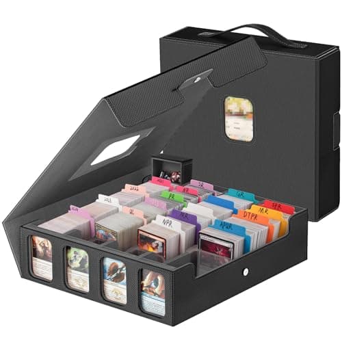 Image of Card Deck Box for Trading Cards 3200+, 4 Row Commander Trading Card Storage Box with Portable Handle & Display Windows, 30 Dividers, Leather Magnetic Closure Deck Case Fit for MTG and Sport Cards