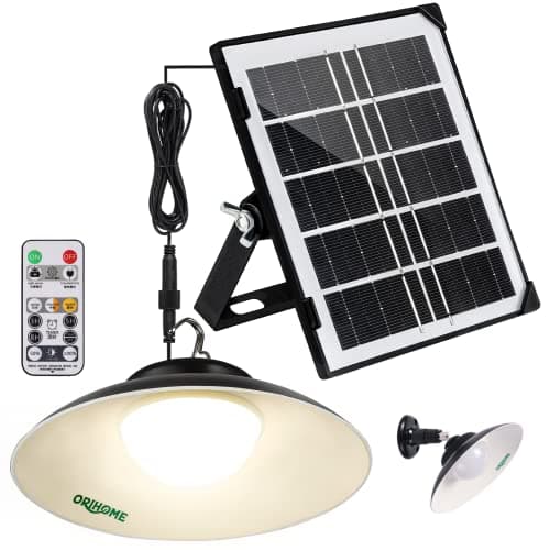 Image of Orihome Solar Pendant Light for Indoor/Outdoor, Ceiling and Wall Light for Dual Use, IP65 Waterproof, Dimmable Light for Yard,Shed,Barn,Gazebo,Patio,Indoor and More, Available When Daytime Charging