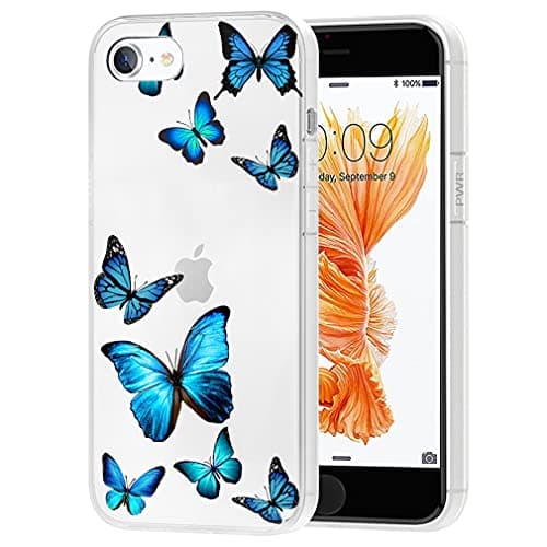 Image of Vavies Case for iPhone 6S Plus Case, iPhone 6 Plus Case for Girls Women, Slim Shockproof Clear Pattern Soft Flexible TPU Back Phone Protective Cover Cases for iPhone 6 Plus/ 6S Plus (Blue Butterfly)