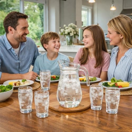 Image of Glass Pitcher and Tumbler Set, 8 Pieces, 2 Jugs 1.8L and 6 Glasses 540ml, Clear, Dishwasher Safe, for Water Juice Beer