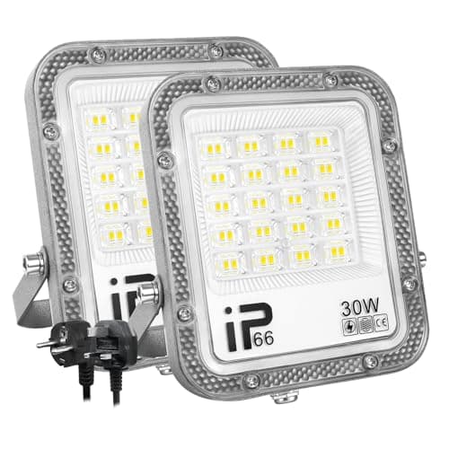 Image of PICAA 30W LED Flood Light Outdoor,3000LM LED Work Light Cool White 6500K LED Security Light Waterproof IP65 Wall Light for Front Door, Warehouse, Parking Lot, Yard, Streets with Plug(2 Pack)