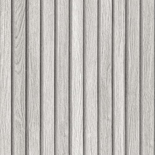 Image of Hode Grey Wood Panel Wallpaper Wood Effect Vinyl Wrap Self Adhesive, 3D Slat Wall Panelling Peel and Stick Living Room Wallpaper, Waterproof, Light Grey, 40cmx3m