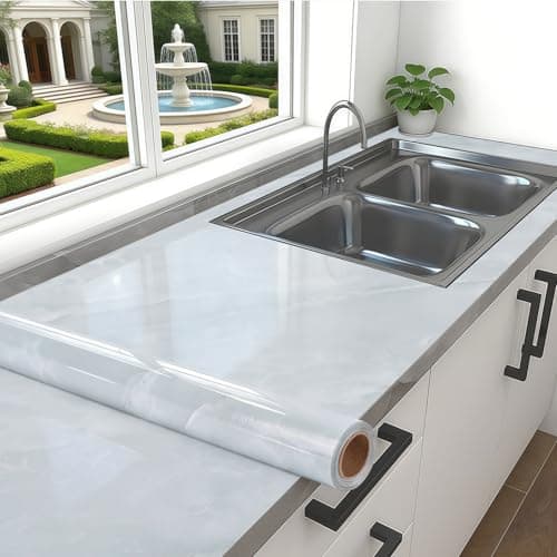 Image of Aovanta 40cm x 10m Gloss Marble Vinyl Wrap for Furniture, Grey Worktop Vinyl Covering, Heat-Resistant Wrap Roll Self-Adhesive Furniture Sticker for Kitchen Worktops Countertops