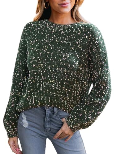 Image of CUPSHE Womens Sweaters Rainbow Pom Casual Long Sleeve Ribbed Knit Pullover Sweater Tops Green, M
