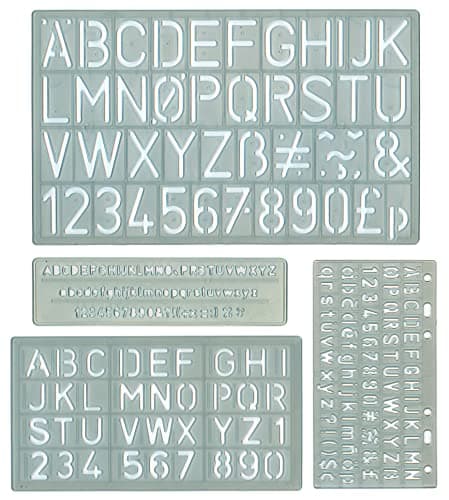 Image of 5 mm 10 mm 20 mm & 30 mm Set of 4 UPPER & LOWER CASE ALPHABET STENCIL by Major Brushes