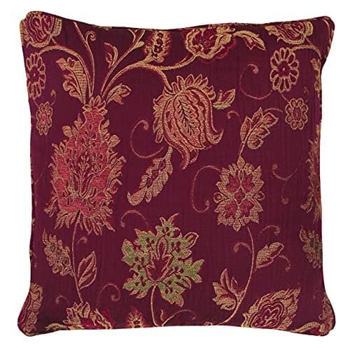 Image of Riva Paoletti Zurich Cushion Cover - Burgundy Red - Decorative Floral Jacquard Design - Piped Edges - Reversible - 100% Polyester - 45 x 45cm (18" x 18" inches) - Designed in the UK