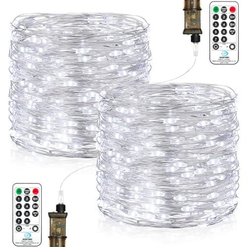 Image of String Light Plug in, 23M 200 LED Fairy Lights Mains Powered Copper Wire with Remote 8 Modes Timer for Indoor Outdoor Christmas Tree Bedroom Garden Wedding Decoration (2 Pack, Cool White)