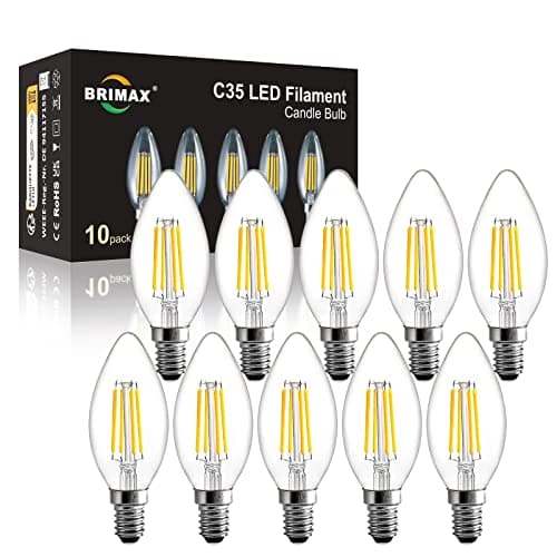 Image of BRIMAX E14 LED Candle Bulbs Dimmable 4W, 40W Equivalent, Soft Warm White 2700K, Small Edison Screw SES Chandelier Bulbs, C35 Vintage Filament Energy Saving Candelabra Bulb, 10Pack