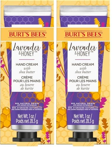Image of Burt’s Bees Hand Cream for Very Dry Hands, Lavender & Honey, Hand Moisturiser With Shea Butter, 28.3g, Packaging May Vary (Pack of 2)