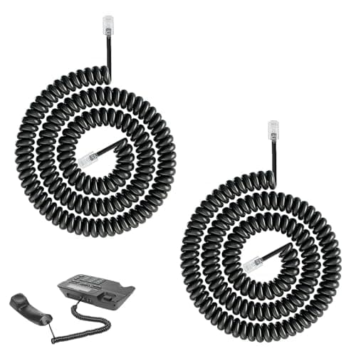 Image of Nodcows 2 PCS RJ9 Phone Handset Cord Black Telephone Curly Cord, Coiled Length 1.3 to 9.84 Feet, Uncoiled Landline Handset Cables Wire for RJ10/RJ22 4P4C (3 Metre)
