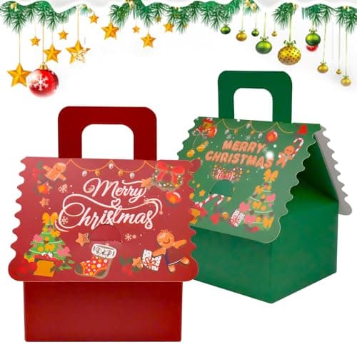 Image of TULEBOLIAN 20PCS Gingerbread House Candy Boxes with Handle,Christmas Paper Gift Boxes,House Shape,for Christmas Party Advent Calendar DIY Small Cookie and Chocolate Packaging