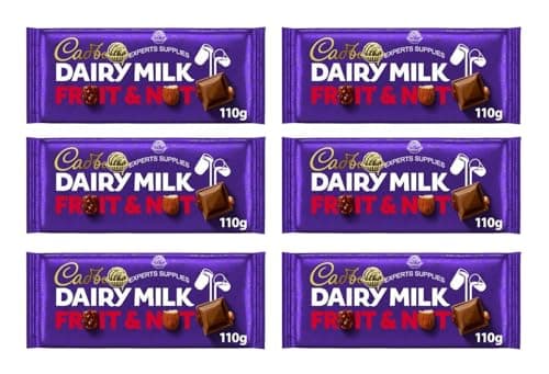 Image of 6 x Cad Dairy Milk Fruit and Nut Chocolate Bar 110g, Milk Chocolate With Fruit and Nuts Suitable For Vegetarians Perfect for Sharing
