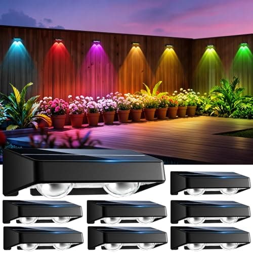Image of nibuuecer Solar Fence Lights Outdoor, 8 Pack Color-Changing Garden Lights Solar Powered IP65 Waterproof with 9 Colors & 11 Lighting Modes, Dusk to Dawn Solar Wall Lights for Fence, Patio, Deck Decor