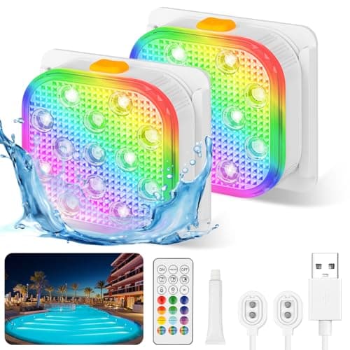 Image of Vicloon Underwater Pool Light, 2 Pcs Rechargeable Hot Tub Lights Remote Control, 16 Colors & 6 Dynamic RGB Modes, IP68 Waterproof LED Light for Pool, Vase Base, Spa, Aquarium, Pond, Party Decor