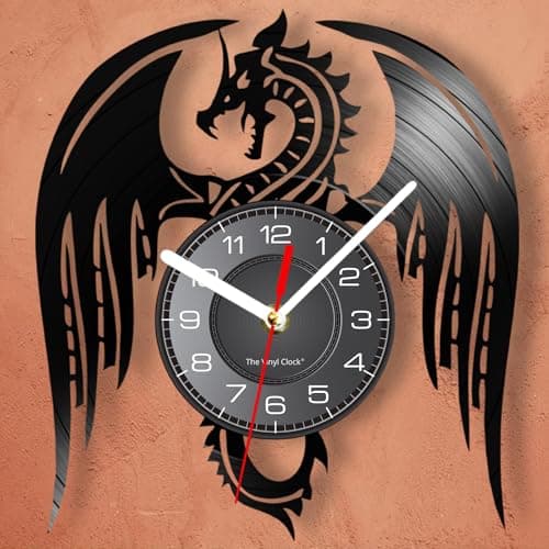 Image of Timethink 12 Inch Dragon Wall Clock, Silent Quartz Non Ticking Battery Operated Vintage Decorative Analog Black Vinyl Record Wall Clock for Bedroom Living Room Office Man Cave Decor
