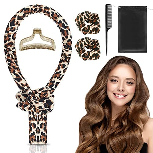 Image of Invool Heatless Curling Rod Headband, Heatless Hair Curling Set with Hair Clips, Scrunchie, Combs and Silk Storage Bag, Hair Curlers Lazy DIY Hair Styling Tools for Natural Wave (Leopard)