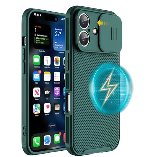 Image of Hitaoyou for iPhone 16 Plus Case Compatible with Magsafe, iPhone 16 Plus Camera Protection Case [Support Wireless Charging] with Slide Lens Cover,Slim Magnetic Case for iPhone 16 Plus Green