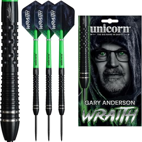 Image of Unicorn Steel Tip Darts Set | Gary 'The Flying Scotsman' Anderson Phase 6 | Wraith | 90% Tungsten Barrels | Durable Stunning Ultrafly Flights | Noir Black Volute Points | 21 g