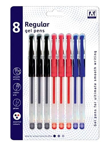 Image of A Star Regular Gel Pen Smooth Writting Black Red Blue Blister Stationery Office School(Pack of 8)