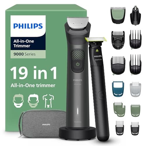 Image of Philips Multigroom 9000 Series All-in-One 19-Piece Trimmer, Shaver & Clipper + OneBlade Trimmer for Men - All-Over Grooming Set for Beard, Nose, Hair & Body, 27 Length Settings (0.2-20 mm), MG9556/15