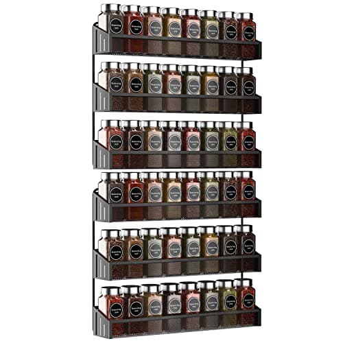 Image of Hanging Spice Racks Wall Mounted 2 Set Large, Metal Chrome Narrow Spice Organizer for Jars Storage, Kitchen, Inside Cupboard or Cabinet Doors