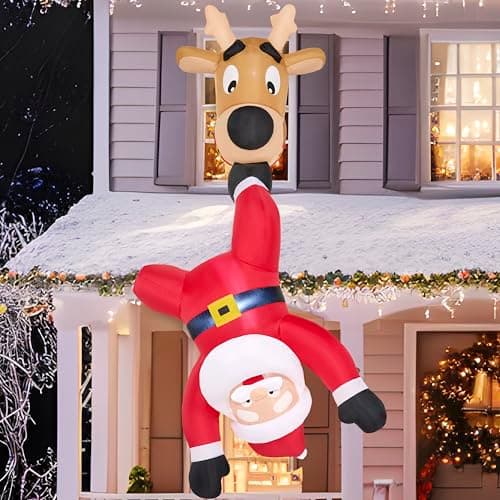 Image of JOIEDOMI Inflatable Santa with Reindeer, 5.9ft Tall, Inflatable with Built-in LED for Window Decoration, Christmas Party, Outdoor, Courtyard, Garden, Decoration