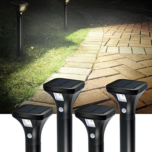 Image of AURAXY LED Motion Sensor Pathway Lights - Solar Powered, Waterproof, Warm White (4 Pack) for Outdoor, Backyard, Garden, Driveway