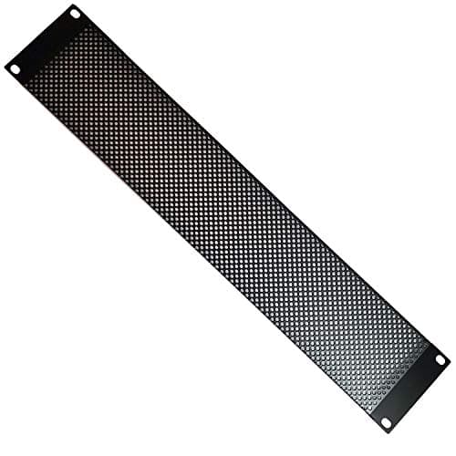 Image of 19" 2U Ventilated Mesh Blanking Rack Patch Panel – Vented Equipment Data Cabinet Module Plate Mount – Black Metal Cooling Empty Unit Cover & Fixing Screws