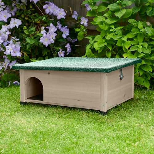 Image of FeelGoodUK Hedgehog House and Hibernation Shelter - Sage Grey - Large Predator-Proof Outdoor Habitat - Felt Roof Cover and Full Wood Flooring - Best Pet Garden Hedgehogs Wooden Hide House
