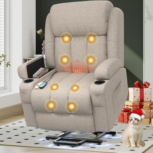 Image of YONISEE Lift Chair Recliners for Elderly, Recliner Chair with Massage & Heat, Extended Footrest, Riser Reclining Chair with Type C+USB, 2 Cup Holders & 4 Side Pockets, 2 Hidden Armrest Storage