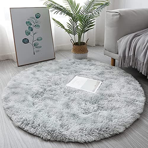 Image of Tenekee Round Rugs for Bedrooms Fluffy Living Room Circle Area Rug Soft Shaggy Carpet for Kids Room Floor Mat (Grey white, 80cm)