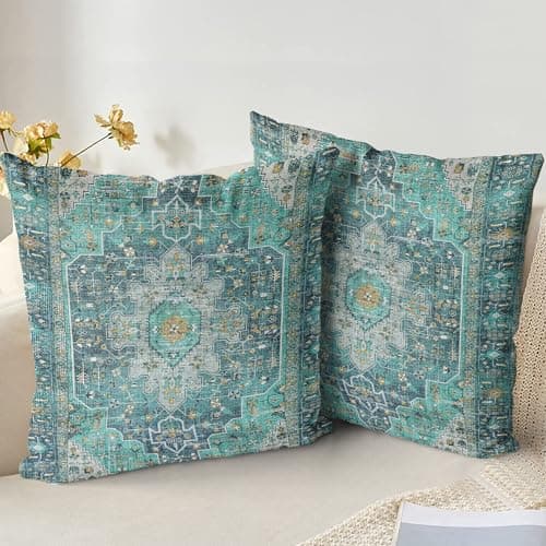 Image of XPHZZL Cushion Covers 55cm x 55cm Set of 2 Soft Decorative Square Throw Pillow Case Boho Pillowcases for Sofa Bedroom Outdoor Home Office Car Decor with Invisible Zipper 22 x 22 Inch- Teal/Multi