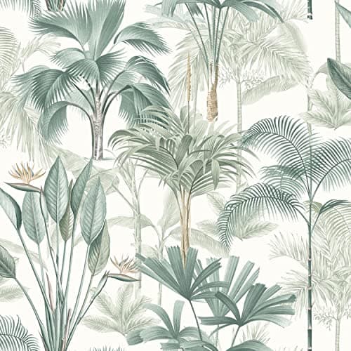Image of King Palm Green White Wallpaper - Tropical Leaves Botanical Floral Plants Nature - Modern Contemporary