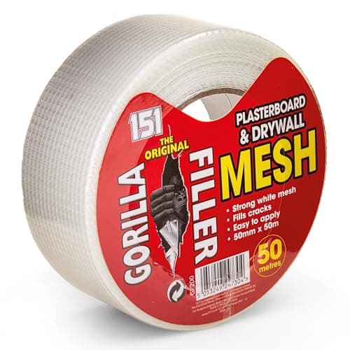 Image of Gorilla Filler Plasterboard & Drywall Mesh Tape | Fills Cracks - Easy to Apply (Self Adhesive) | 50mm x 50m (White, 50m)