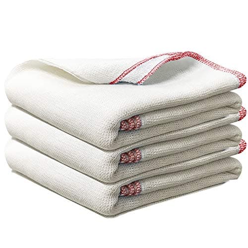 Image of Towelogy® Pack Of 10 White Cotton Dish Cloths Extra Large HEAVY DUTY Biodegradable Commercial Grade Dishcloths Kitchen Cleaning Tea Towels Washcloths 38x45cm (White/Red Coded)
