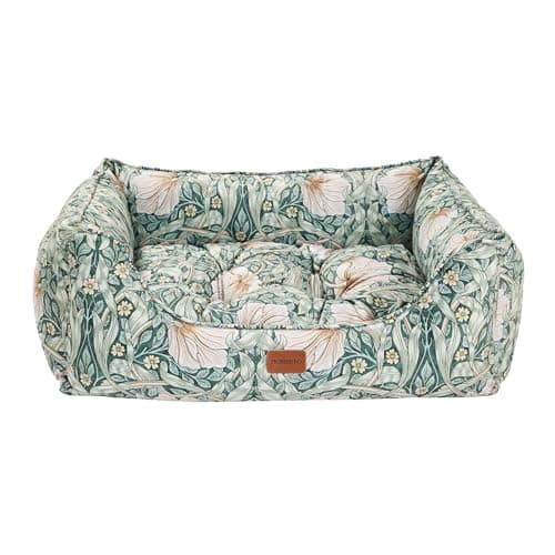 Image of Rosewood x Morris & Co. Pimpernel Square Dog Bed, Large – Luxury Reversible Pet Bed with Iconic William Morris Floral Print, Soft Washable Cushion, Padded Sides – Stylish Heritage Design